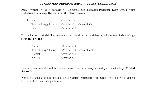 Perjanjian Kerja Freelancer (Pembukaan)